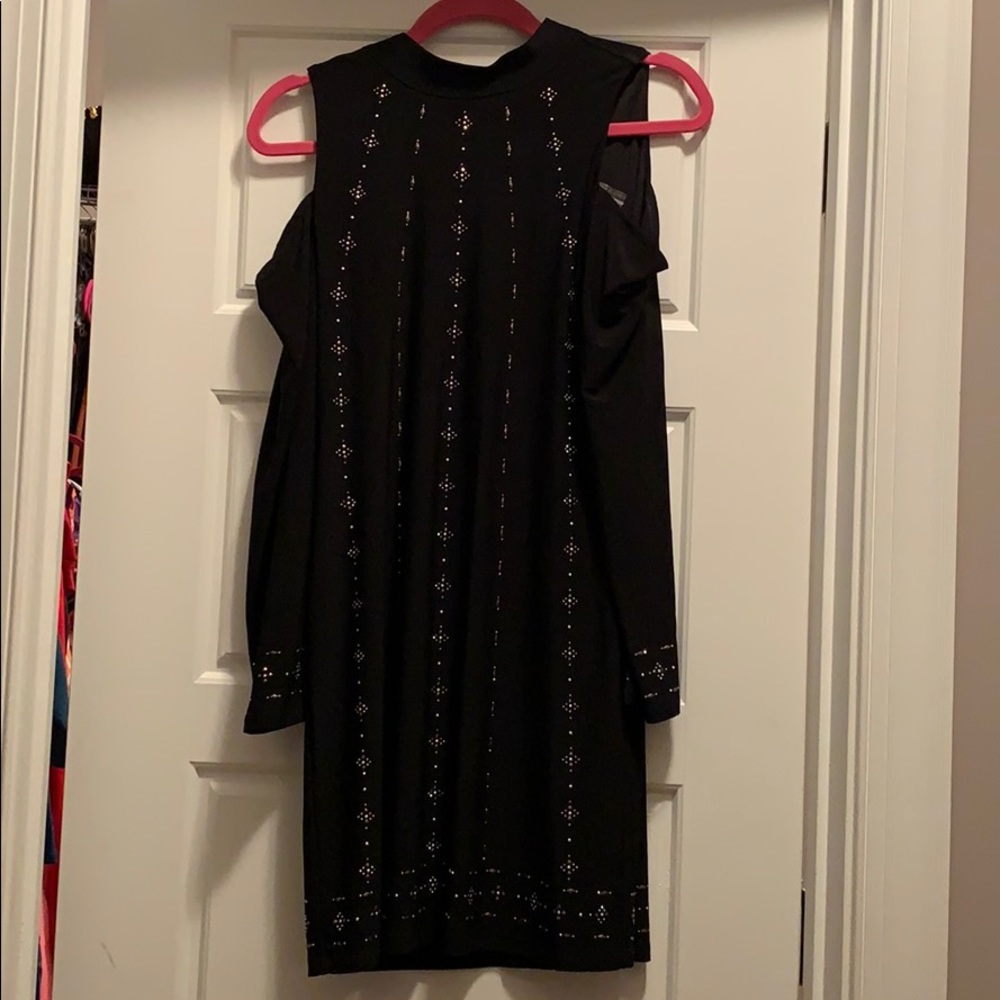 Black WHBM cold shoulder dress.